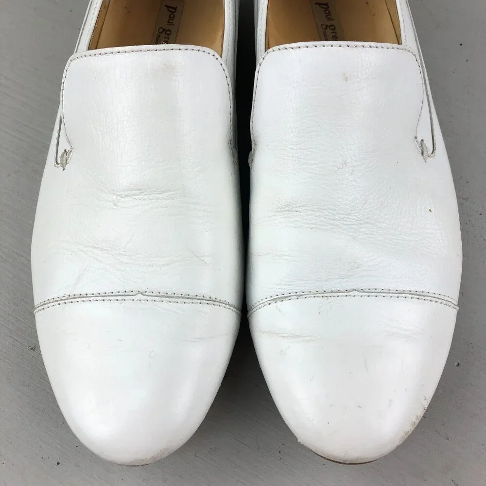 Paul Green Womens UK 5.5 (US 8) White Leather Cap Toe Slip On Flat Loafers Shoes